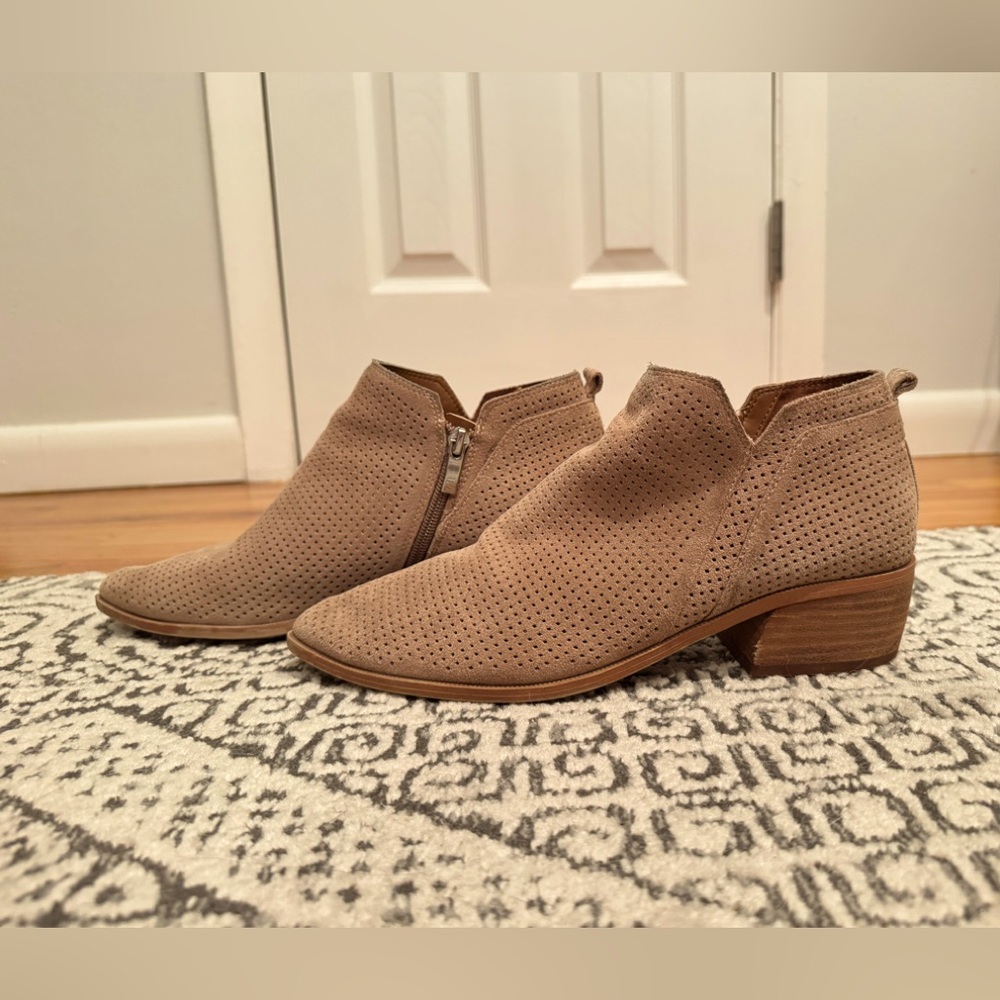 Franco Sarto Perforated Tan Ankle Booties